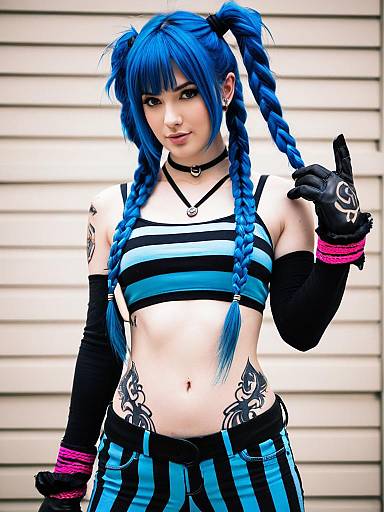 Lifestyle costume photo of Arcane jinx. Cosplay clothes