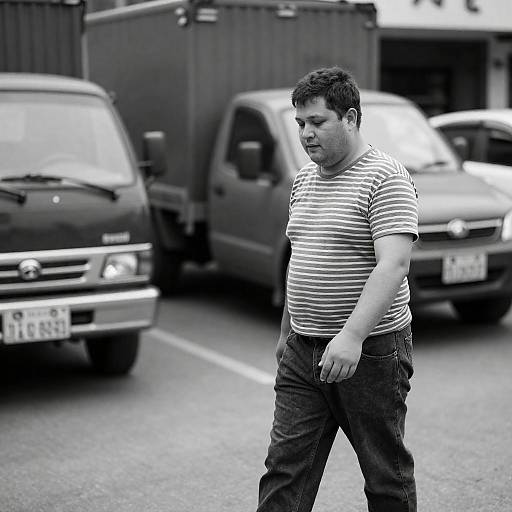 Black-and-White Heavyset Man Street Portrait