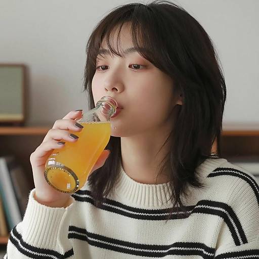 Young Asian Woman Enjoying Orange Drink