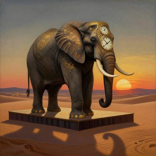 Surreal Elephant with Clockwork Tusk