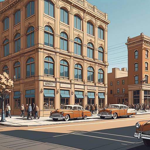 Urban Street Corner with Vintage Cars