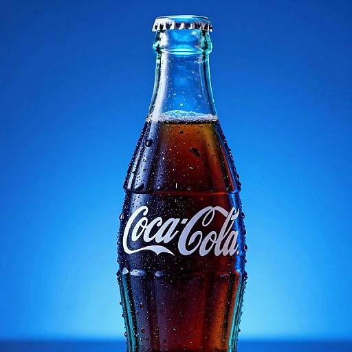 Photograph of a dewy, full Coca-Cola bottle with 
