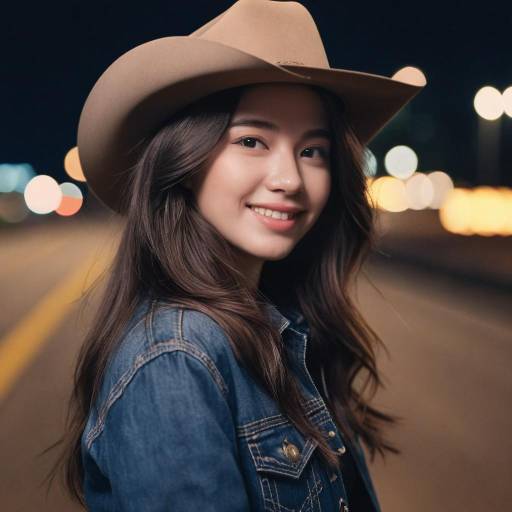 Girl in Cowboy Hat at Night