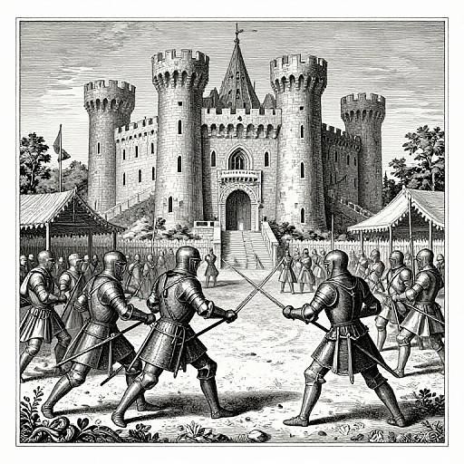 Medieval Castle Jousting Engraving Art