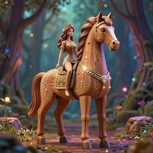 Majestic Wooden Centaur in Enchanted Forest