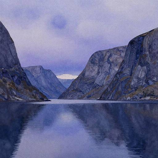 Minimalist Twilight Fjord Watercolor