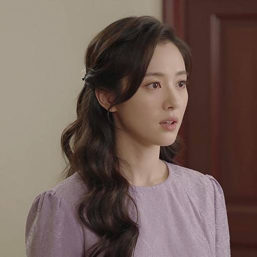 Thoughtful Woman in Lavender Dress