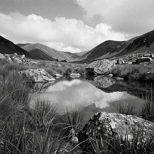 Serene Black and White Mountain Landscape