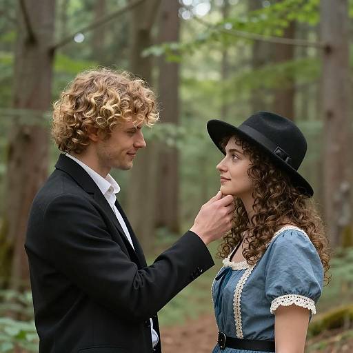 Couple in forest with gentle touch