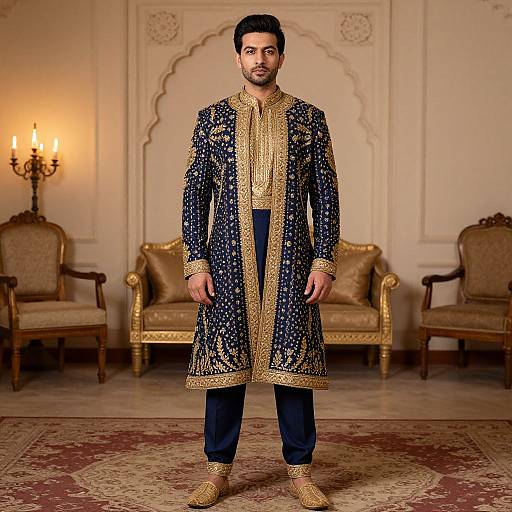 Mughal Azam Man in Blue Gold Costume