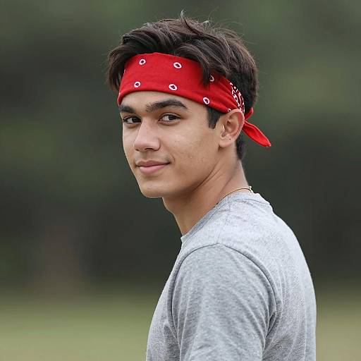 Young Man Wearing Red Bandana