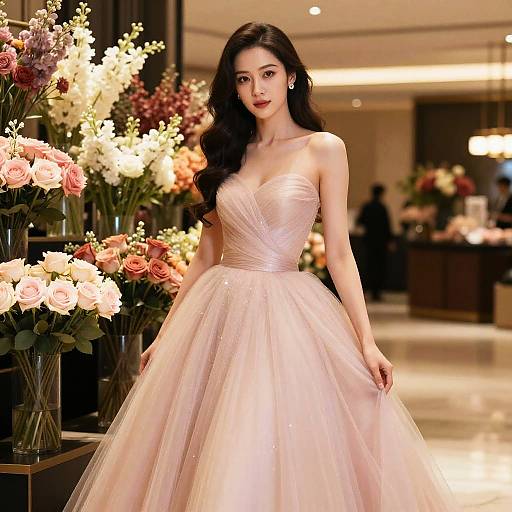 Romantic Glamour Woman in Pink Gown