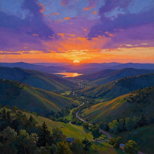 Golden Hour Valley Oil Painting
