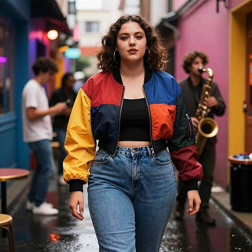 Plus-Size Woman in Neon Jazz Alley