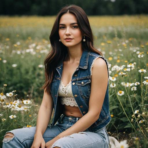 Woman in Denim Vest in Wildflower Meadow