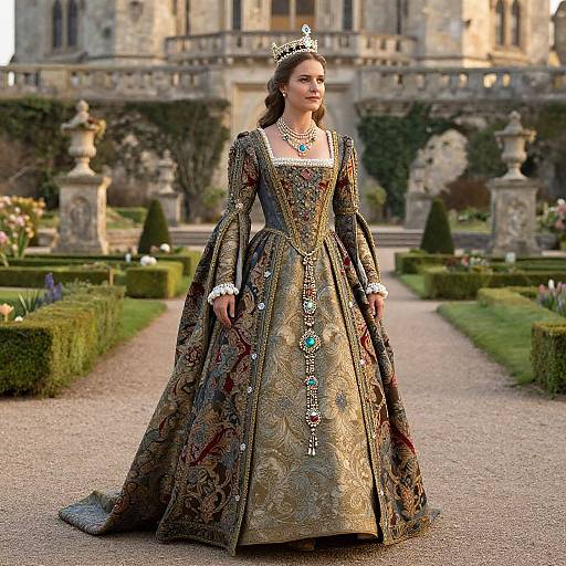 Elegant Medieval Royal Gown at Sunrise
