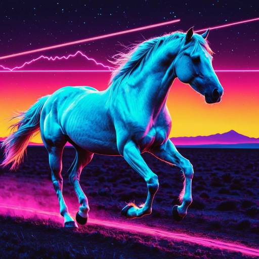 Neon Arabian Horse in Synthwave Landscape Neon Arabian Horse in Synthwave Landscape