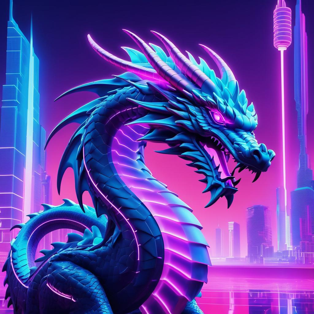 Majestic Dragon in Neon Cyberpunk Paradise