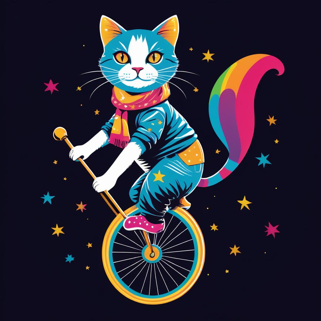 Circus Cat on Unicycle with Scarf