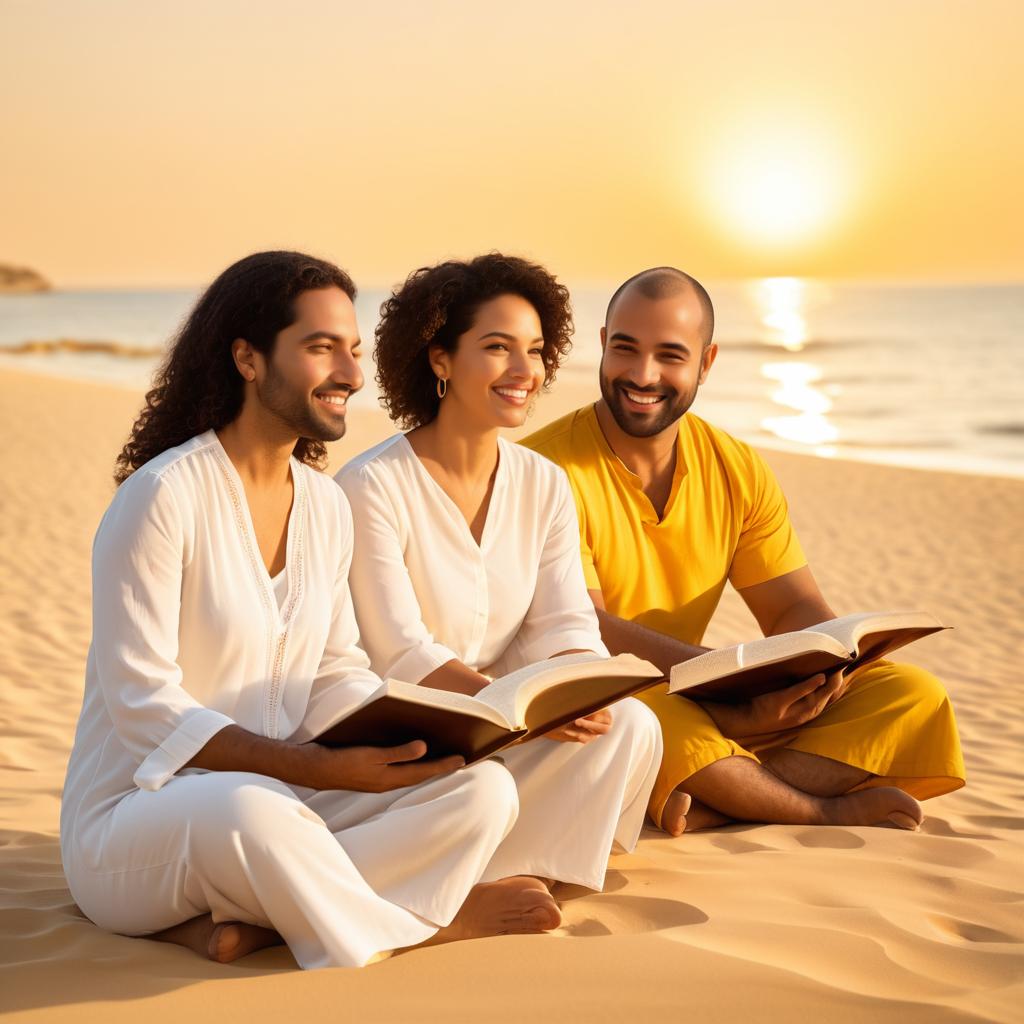 Diverse Friends Studying the Bible at Sunset