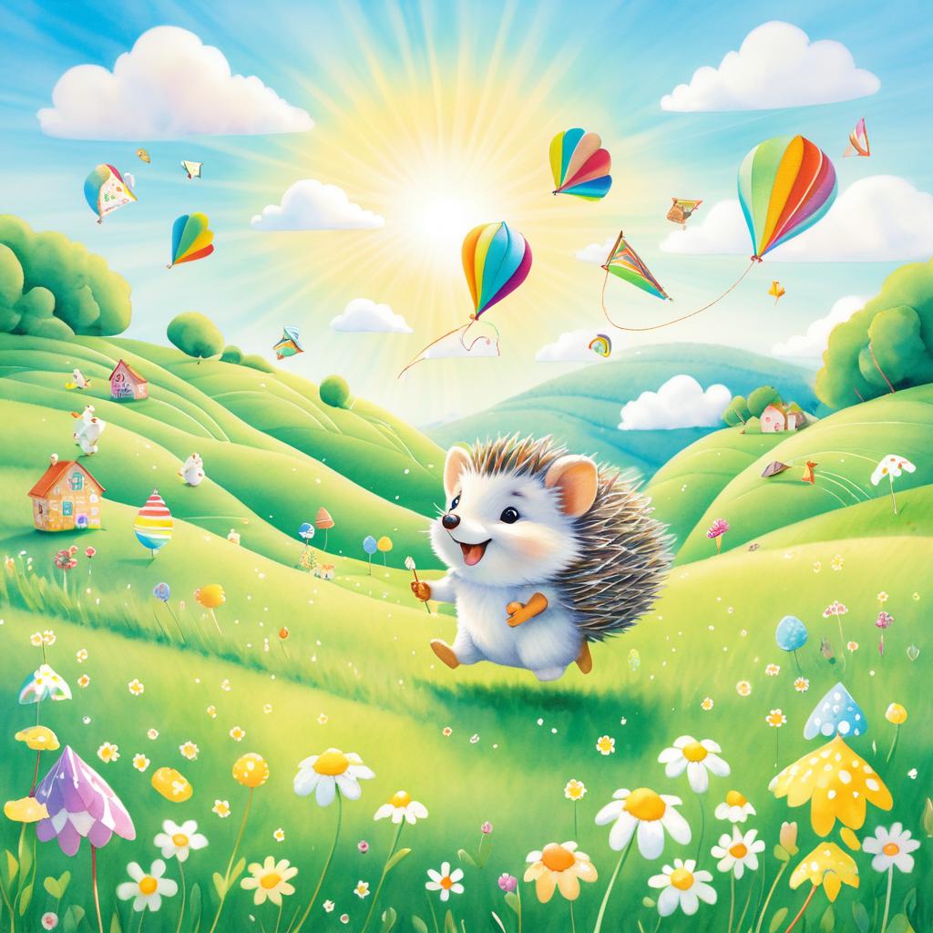 Cheerful Hedgehog with Tiny Kite