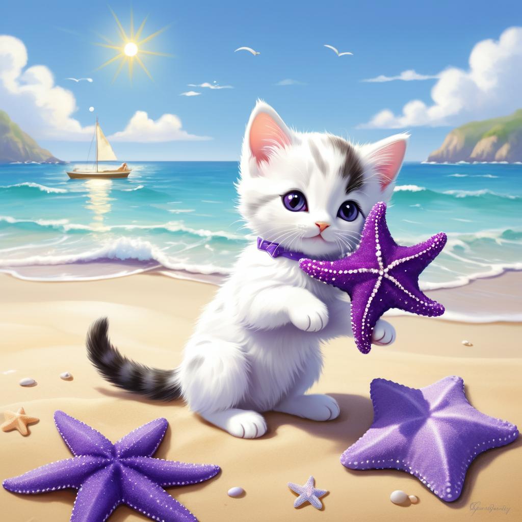 Playful Kitten on a Sunny Beach