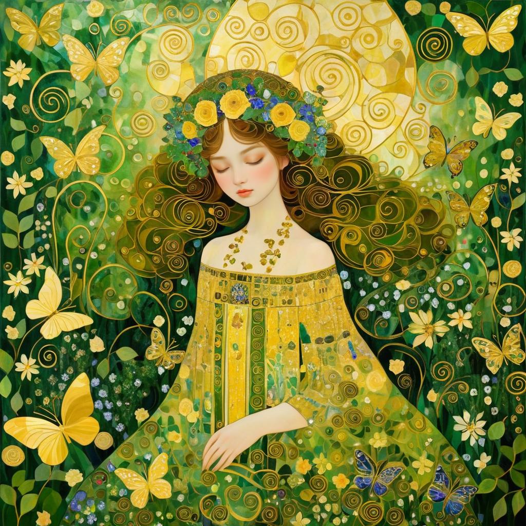 Serene Garden in Klimt's Enchanting Style