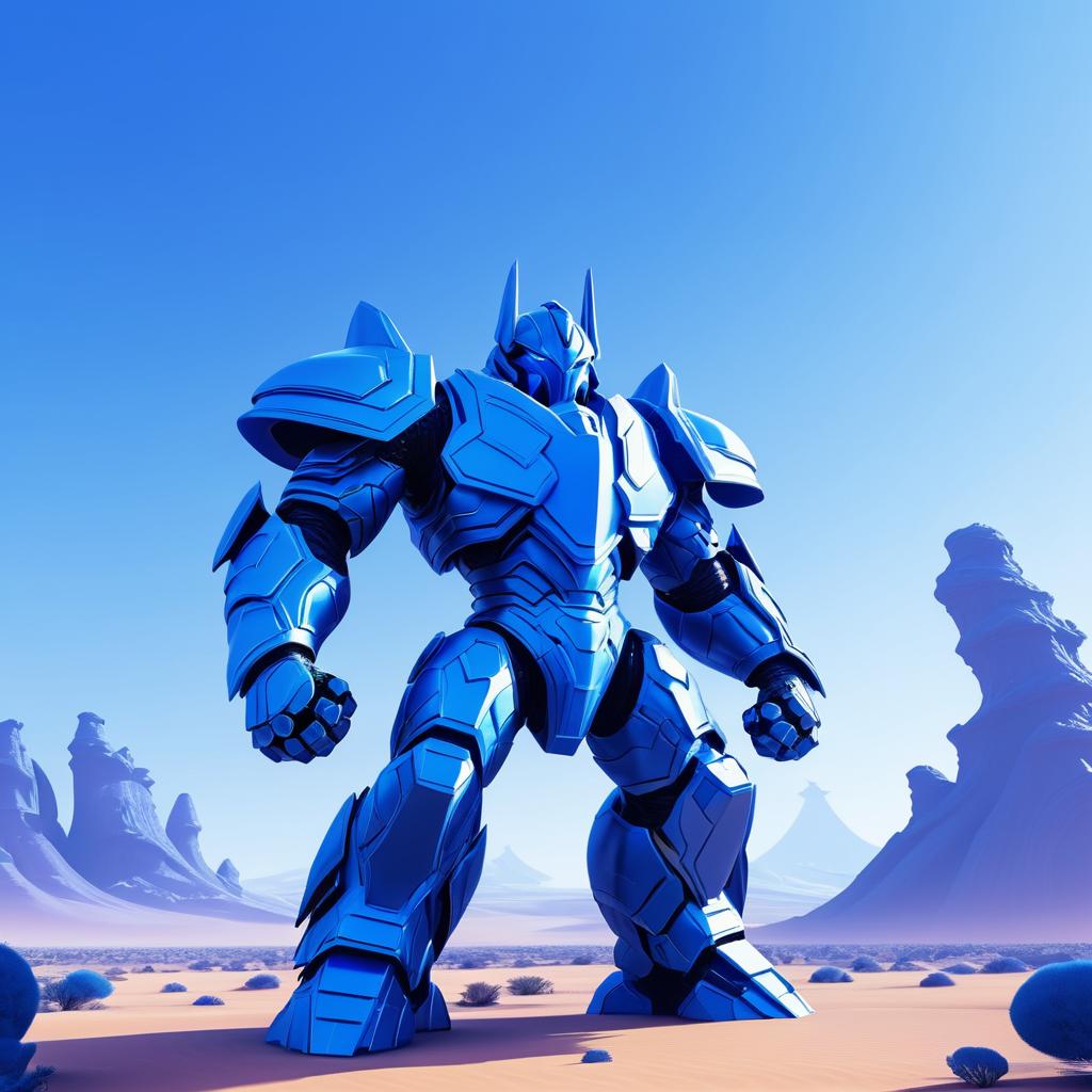 Giant Armored Blue Creature in Alien Landscape