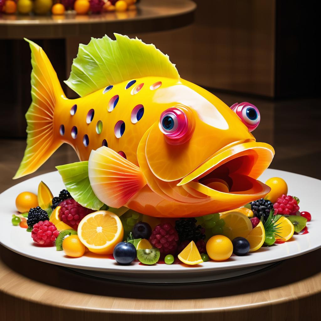 Surreal Fruit Salad Fish Sculpture Art