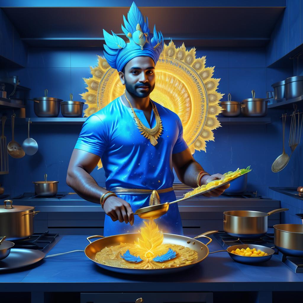 Artistic Full-Body Portrait of Vishnu Cooking