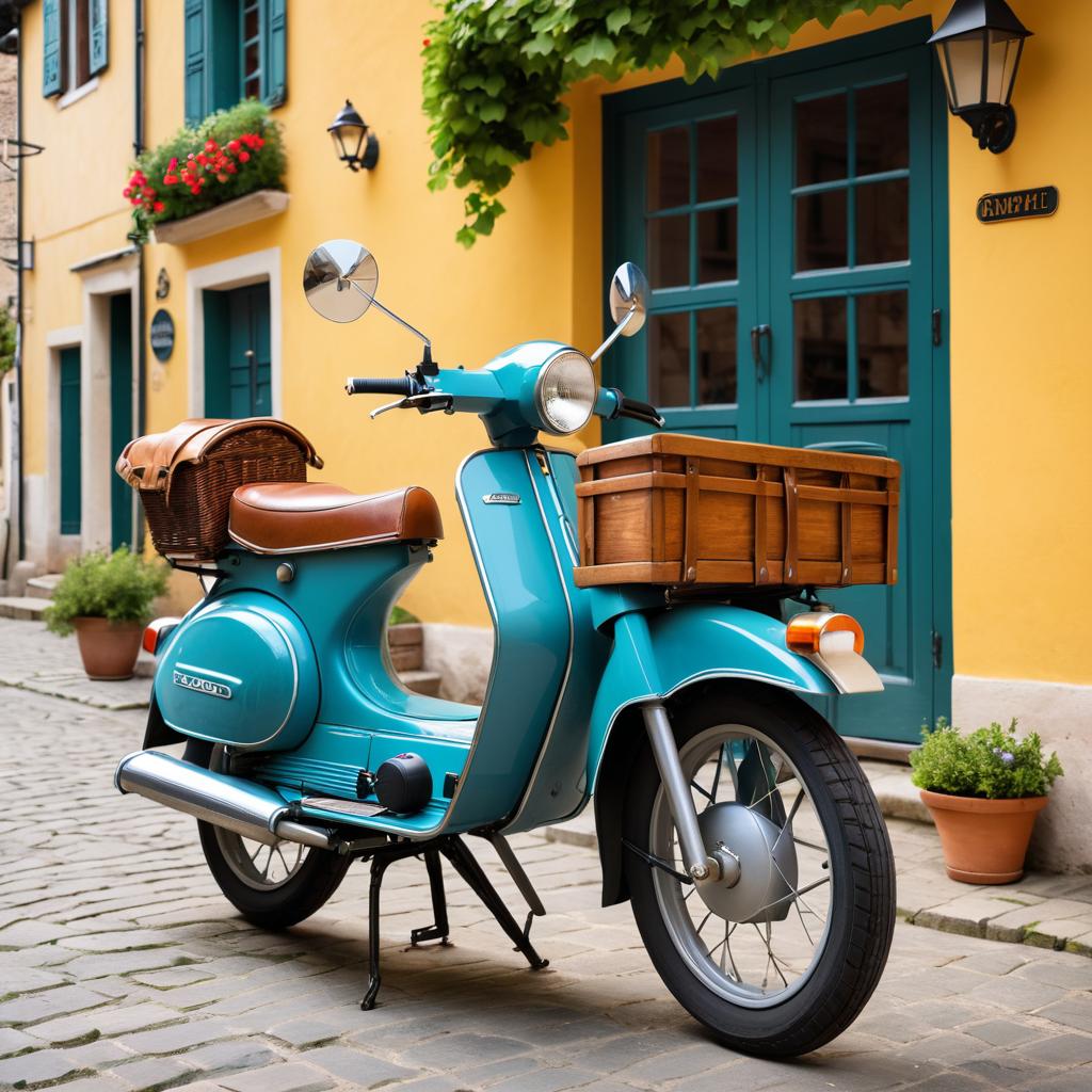 Charming Classic Moped in Village Square