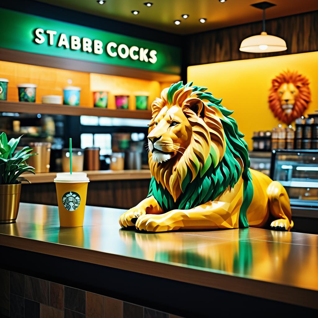 Meditating Lion in a Technicolor Café