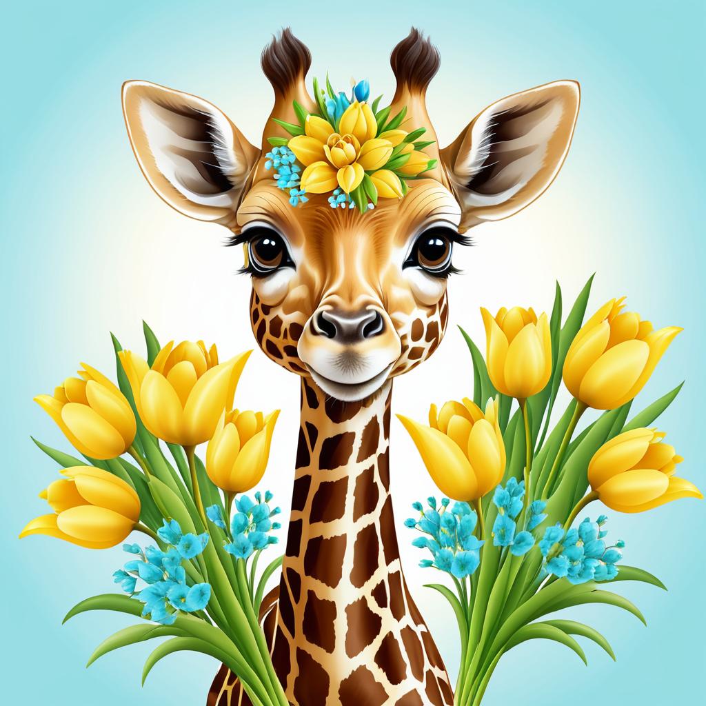 Charming Giraffe with Tulips in Style