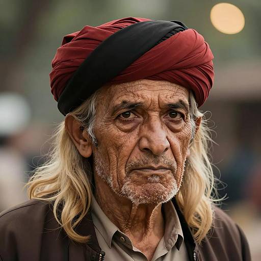 Elderly Man with Turban and Bokeh Background