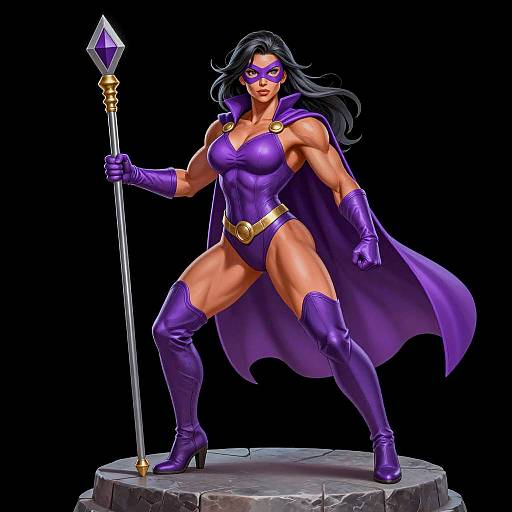 Muscular Female Superhero in Purple Costume