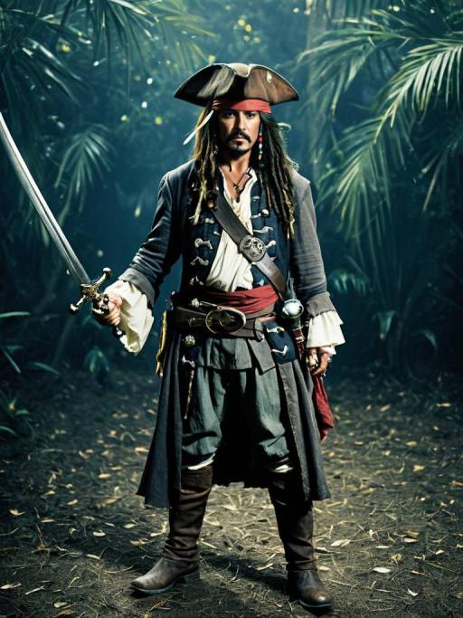 Man in Pirate Costume Holding Sword