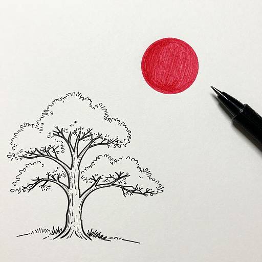 Japanese Scene Pen Line Drawing