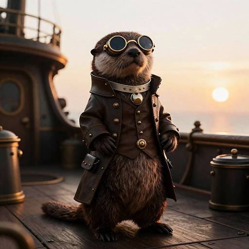 Victorian Steampunk Otter on Airship Deck