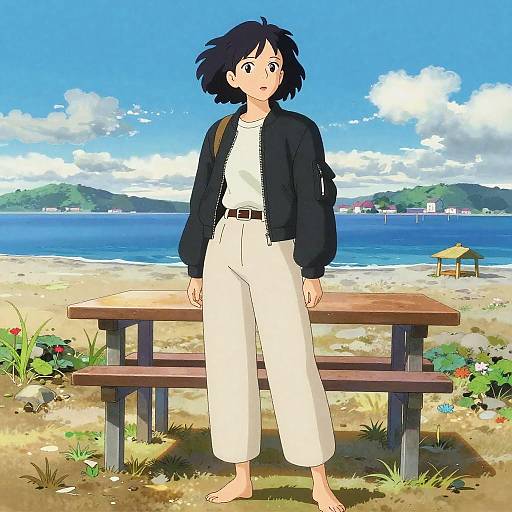 Stylish Woman by Seaside in Kyoto Style