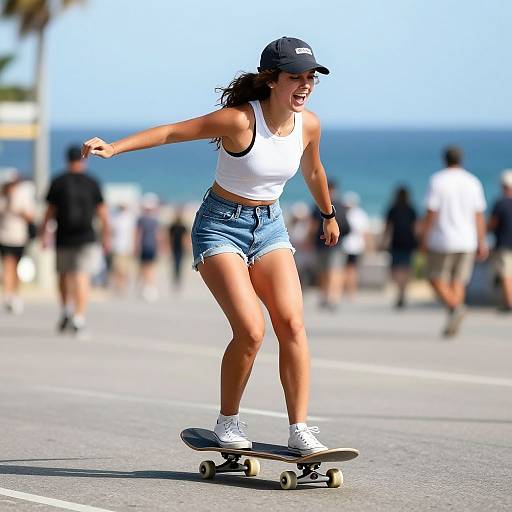 Skater Girl Riding Oceanfront Pier