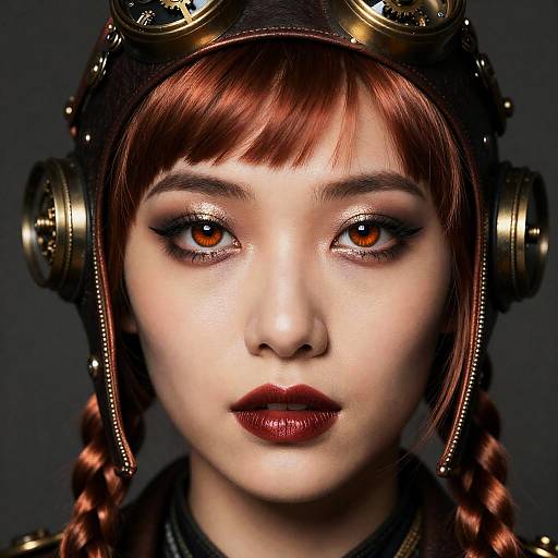 Copper-Braided Steampunk Aviator Facial Close-Up