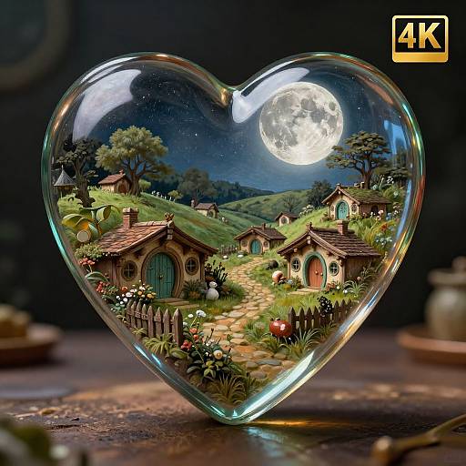 Glass Heart Hobbits Village Sculpture