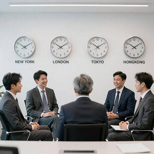 Business Meeting with Time Zone Clocks