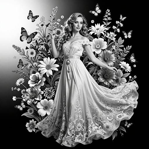 Elegant Woman Amidst Vibrant Blossoms