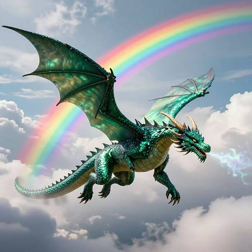 Majestic Emerald Dragon Soaring Sky