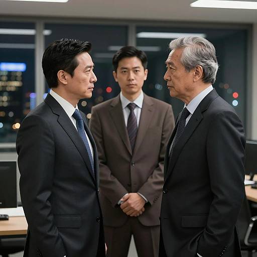 Serious Businessmen in Nighttime Office