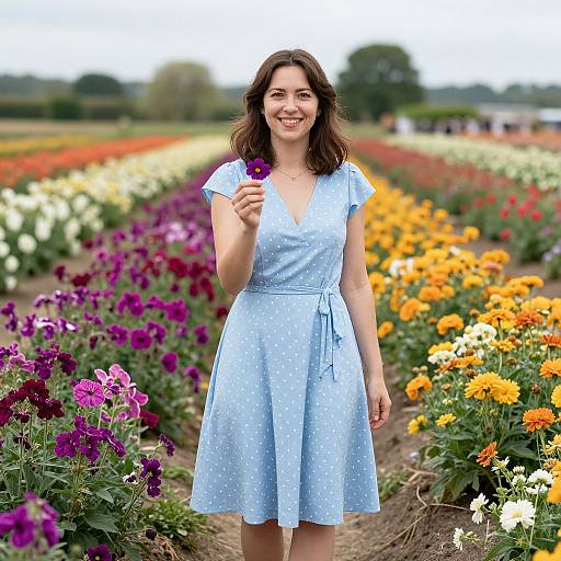 Smiling Woman in Flower Fields
