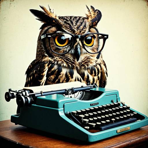 Owl Wearing Glasses on Vintage Typewriter