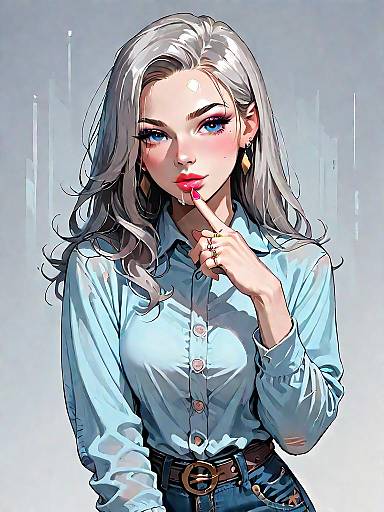 Stylish Woman in Casual Denim Shirt