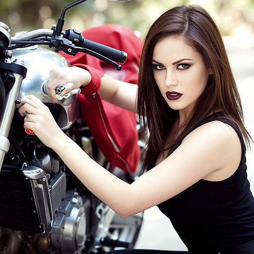Confident Woman Adjusting Motorcycle Throttle